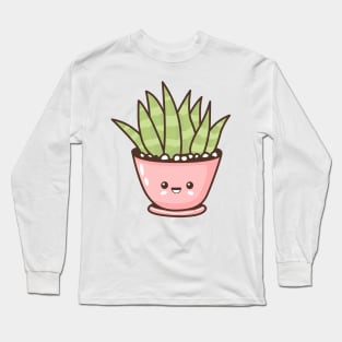 Pink Pot Cute Kawaii Succulent Desert Cactus Long Sleeve T-Shirt